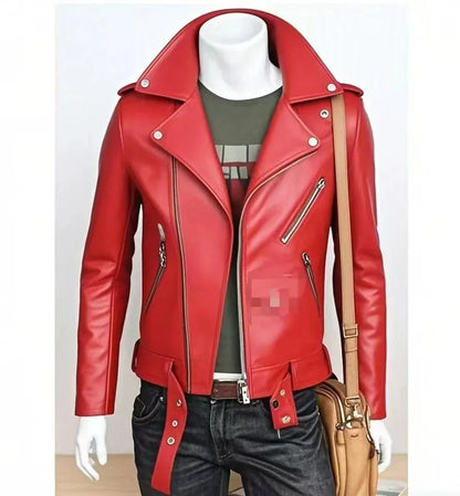 Men's Leather Jacket Fashionable Casual Coat Motorcycle Style Regular Cut Chinese Brand Stock AE New Autumn Winter Collection