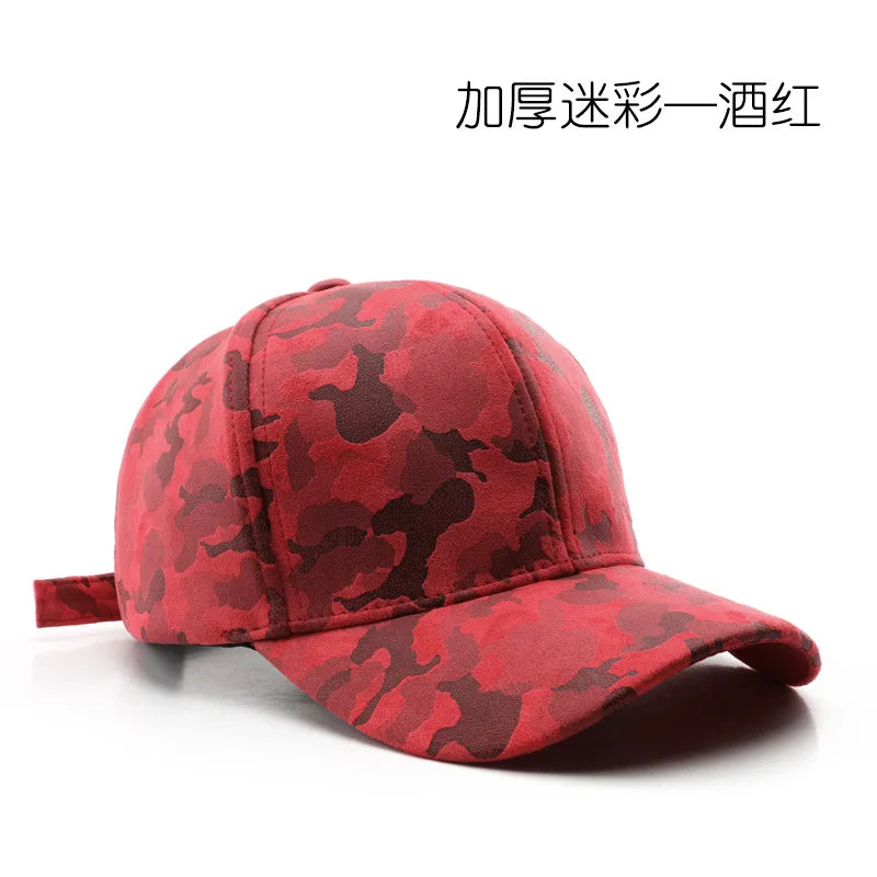 Leather Suede PU Camouflage Baseball Cap Men and Women Autumn Winter Hip Hop Adjustable Outdoor Snapback Hat