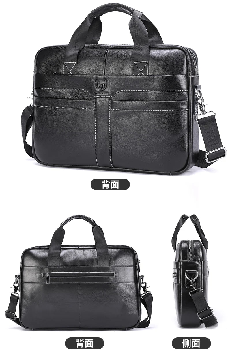 BULLCAPTAIN Leather Laptop Bag, Top Layer Leather 15" Laptop Bag Men's Laptop Briefcase Briefcase Work Business Travel Bag 053