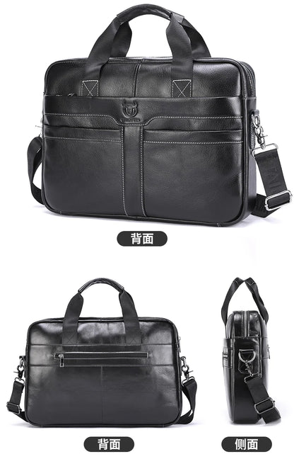 BULLCAPTAIN Leather Laptop Bag, Top Layer Leather 15" Laptop Bag Men's Laptop Briefcase Briefcase Work Business Travel Bag 053