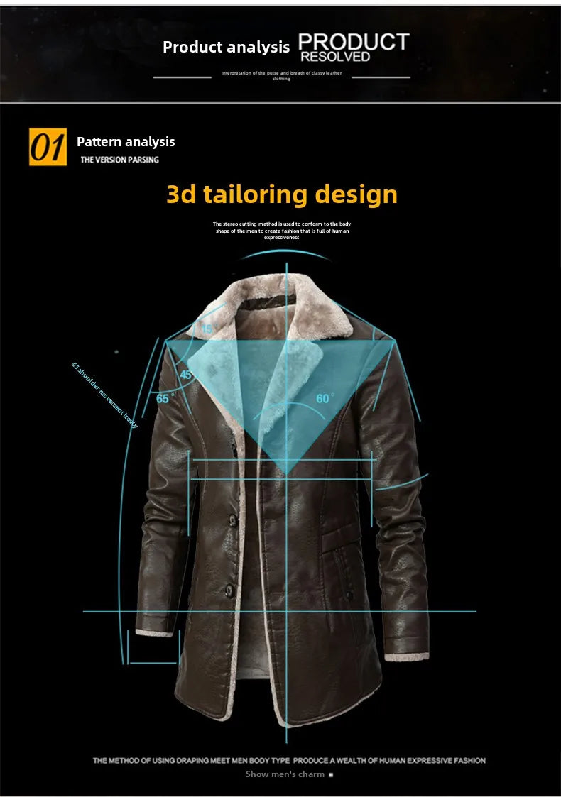 Men Coat Winter Long Leather Jacket Casual Jackets Coats New Faux Leather Vintage Biker Jacket Men Windproof Motorcycle Jacket