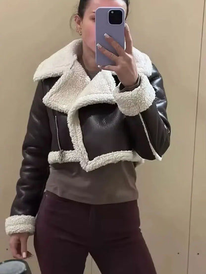 Winter Coat For Women 2024 Black Lapel Long Sleeves Female Zipper Short Jackets Top Streetwear Woman New In OuterCoat