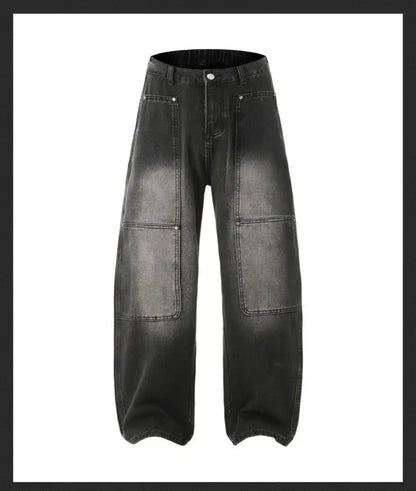 Men's Jeans Spring And Autumn Fashion Straight Tube Loose Washed Casual American Retro Original Color Wide Rivet Logging Pants