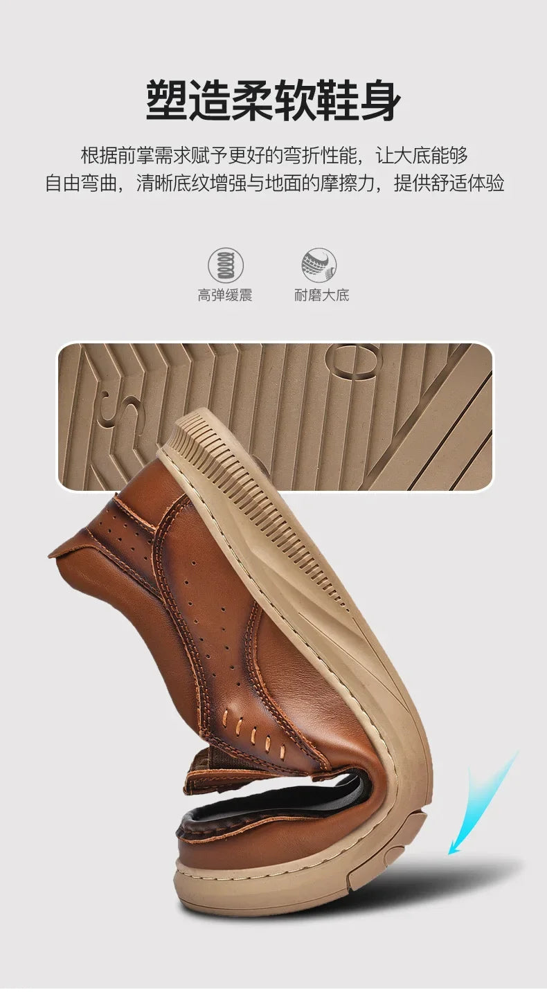 Men's Top Layer Cowhide Leather Shoes Casual Men's Shoes Soft Sole Comfortable Genuine Leather Men's Driving Shoe Zapatillas