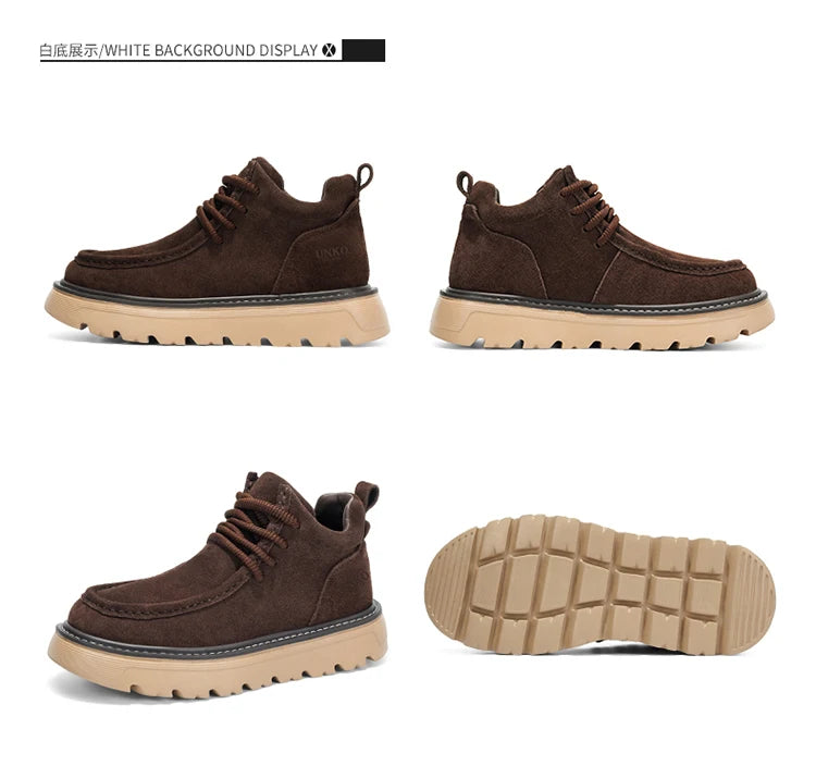 Men's luxury suede leather shoes lace up comfortable ankle boots classic retro leather boots outdoor sports and leisure shoes