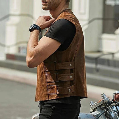 Leather Vest Jacket Men's Motorcycle Style Zipper Slim Sleeveless PU Coats Streetwear Men Clothing Fashion Cycling Short Jackets