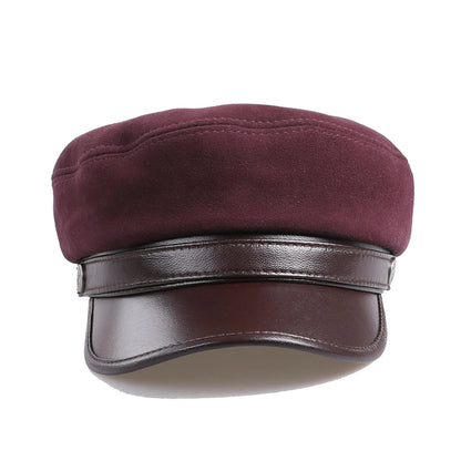 BOONJOVIA 100% Genuine Suede Leather Unisex Classic British Flat Top Cap-Military Army Style Sailo Hat-Breton Fiddler Hat