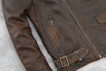 Cowhide Leather Coat Men's Retro Distressed Motorcycle Cycling Clothing Trendy Youth LapeSpring and Autumn Coat