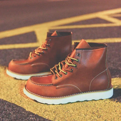 Genuine Leather Men's Boots Vintage Tooling Boots Man Short Boot Rhubarb Boots Men's High Top Men's Shoes Leather