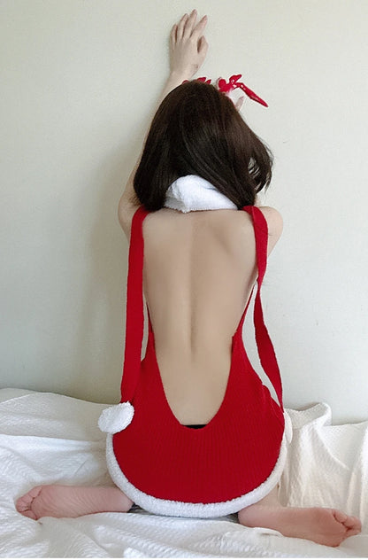 Women's Sweater Dress Christmas Pullover Red Backless Knitted Sleeveless Turtleneck Loose Jumper Festival Autumn Winter Sweaters