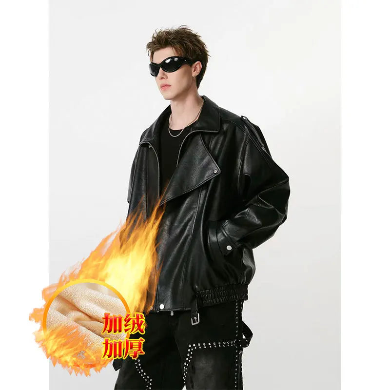 Faux Pu Leather Coats Women Solid Jackets Belt Zipper Turn Down Collar Long Sleeves Loose Casual Streetwear 2025 Spring Autumn