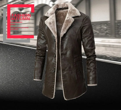 Men Coat Winter Long Leather Jacket Casual Jackets Coats New Faux Leather Vintage Biker Jacket Men Windproof Motorcycle Jacket