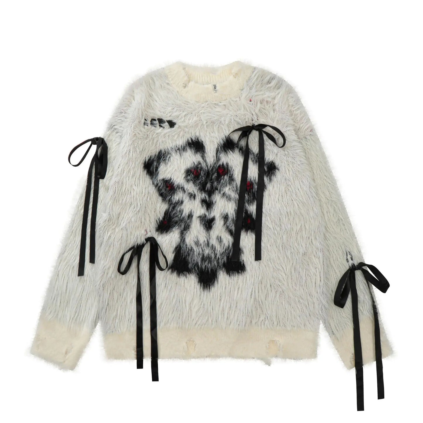 American sweet and cool bow sweater women's autumn and winter new loose soft waxy retro loose sweater outside the coat.