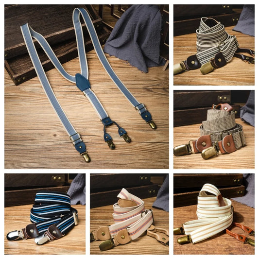 Casual Retro Suspenders for Men Metal Clip British Style Y-Type Suspenders Suit Accessories Anti-slip Stripe Suspender Clip Men