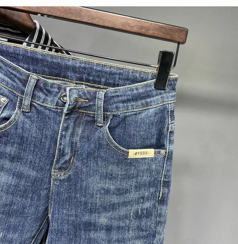 Jeans Men's Spring and Summer New High-end Trend Blue Slim-fitting Pants Brand Korean Streetwear High Street Retro Long Pants