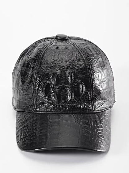 Fashion Mens Crocodile Pattern Cowhide Genuine Leather Peaked Cap Outside Casual Sun Protected Travel Baseball Cap Adjustable