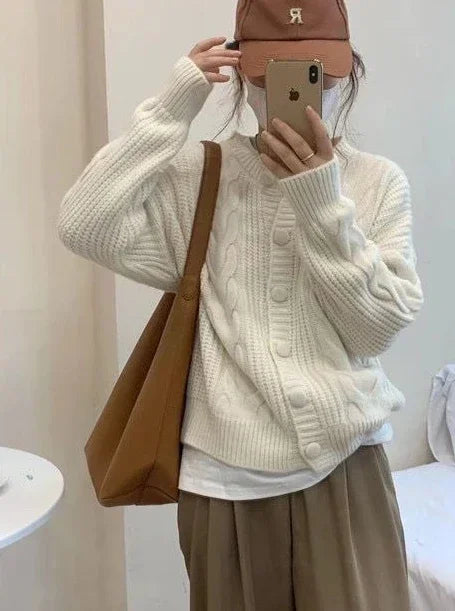Ladies Sweaters Winter Button Kawaii Knitted Top For Women Yellow Cute Cardigan Designer Y2k Fashion Korea Korean Luxury Jumper