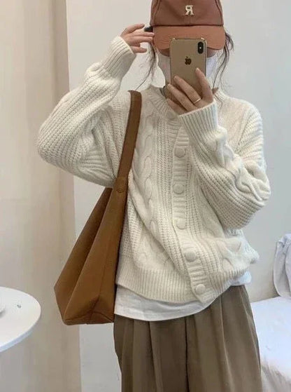 Ladies Sweaters Winter Button Kawaii Knitted Top For Women Yellow Cute Cardigan Designer Y2k Fashion Korea Korean Luxury Jumper