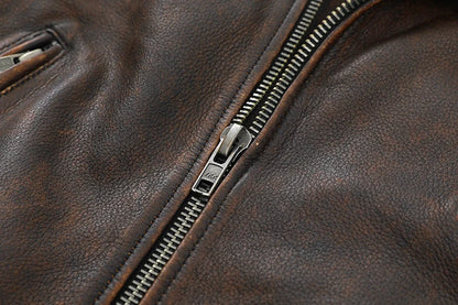 Cowhide Leather Coat Men's Retro Distressed Motorcycle Cycling Clothing Trendy Youth LapeSpring and Autumn Coat