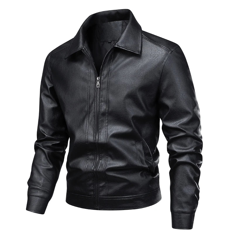 Men Faux Leather Jacket Autumn Winter Biker Jackets Fashion Black Motorcycle Leather Coat Outwear Casual Streetwear Windbreaker