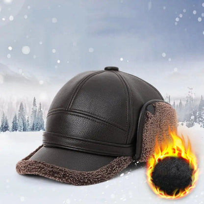 PU Leather Baseball Cap Men Winter Warm Hat Dad Grandpa Thermal Hat Thick Warm Leather Hat Old Man Ear Protection Cap