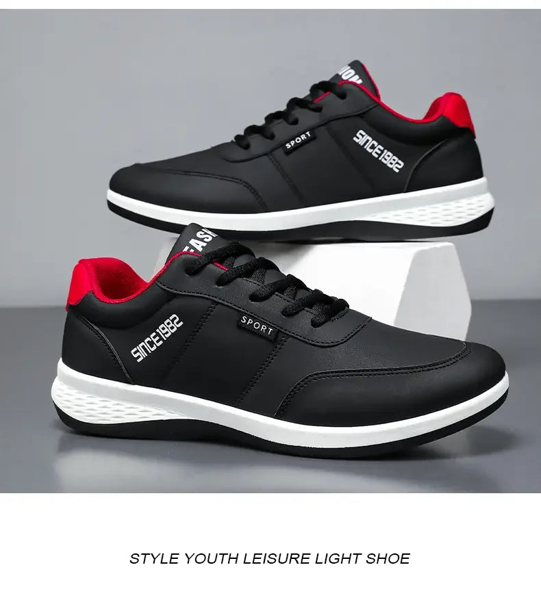 Artificial Leather Men's Casual Shoes Spring Men's Casual Lightweight Sports Shoes Lace Up Flat Shoes Breathable Outdoor Jogging