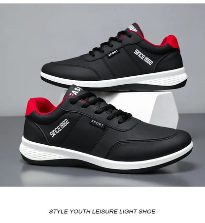 Artificial Leather Men's Casual Shoes Spring Men's Casual Lightweight Sports Shoes Lace Up Flat Shoes Breathable Outdoor Jogging