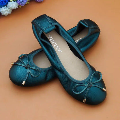 2024 Women Leather Breathable Ladies Comfortable Ballet Flats Driving Shoe Fashion Slip on Shallow Loafers Office Flat Boat Shoe