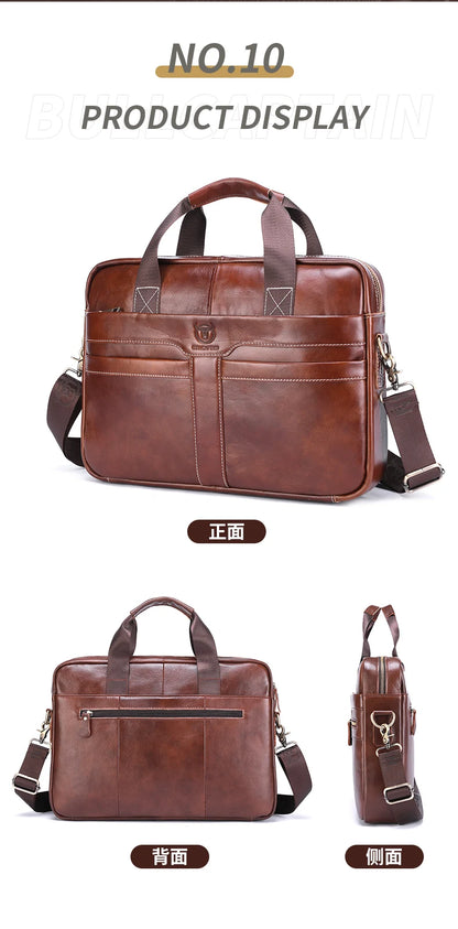 BULLCAPTAIN Leather Laptop Bag, Top Layer Leather 15" Laptop Bag Men's Laptop Briefcase Briefcase Work Business Travel Bag 053