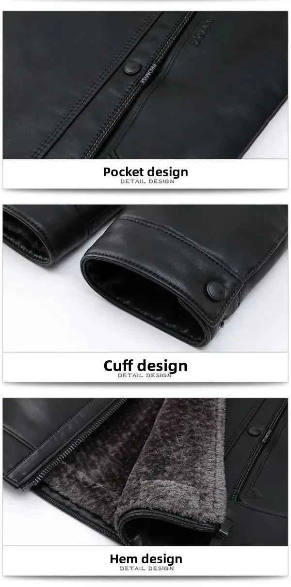 Men's Leather Jackets Autumn Winter Fleece Warm Motorcycle Coats Fashion Business Casual PU Leather Jackets Men Slim Outerwear
