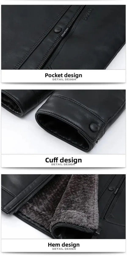 Men's Leather Jackets Autumn Winter Fleece Warm Motorcycle Coats Fashion Business Casual PU Leather Jackets Men Slim Outerwear