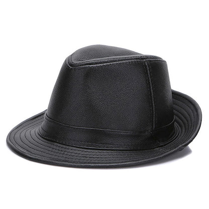 Men's Gentlemen's Fedora Hat Genuine 100% Cowhide Leather Trilby Cap Real Cowhide Leather Jazz Casual Autumn Winter Top Cap
