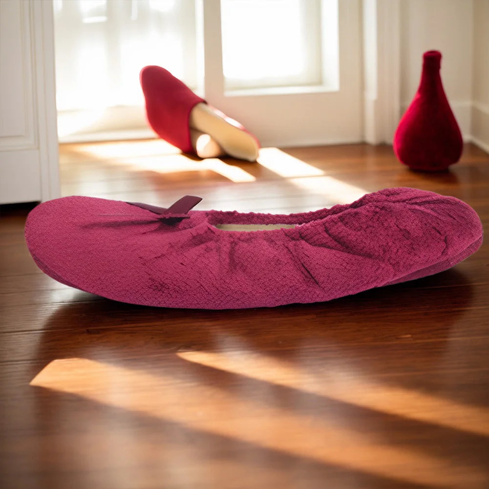 Women Ballerina Slippers with Satin Bow Winter Slippers Comfortable Warm Ballet Flats Girls Plush Slippers