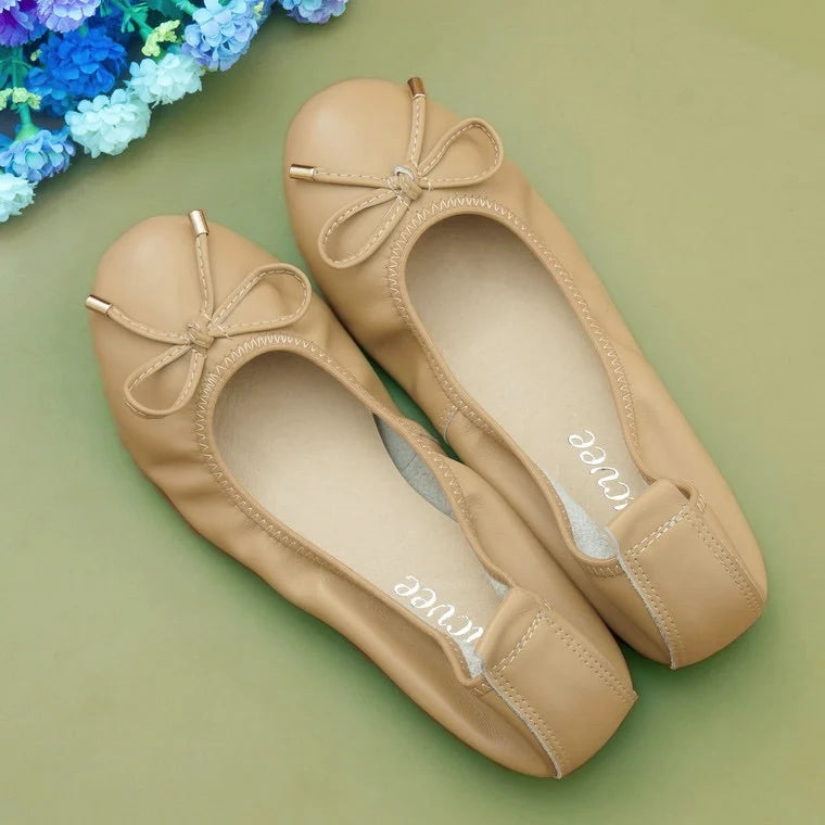 2024 Women Leather Breathable Ladies Comfortable Ballet Flats Driving Shoe Fashion Slip on Shallow Loafers Office Flat Boat Shoe