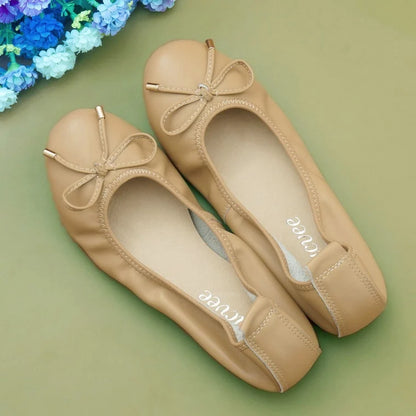 2024 Women Leather Breathable Ladies Comfortable Ballet Flats Driving Shoe Fashion Slip on Shallow Loafers Office Flat Boat Shoe