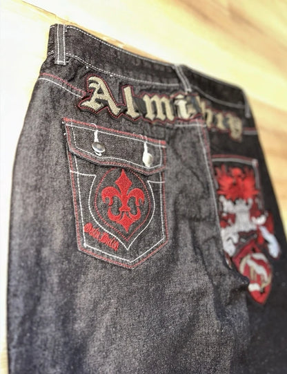 Jeans letter embroidered black loose trousers Couple fashion retro new athlete street clothing Y2K Harajuku street wear trousers