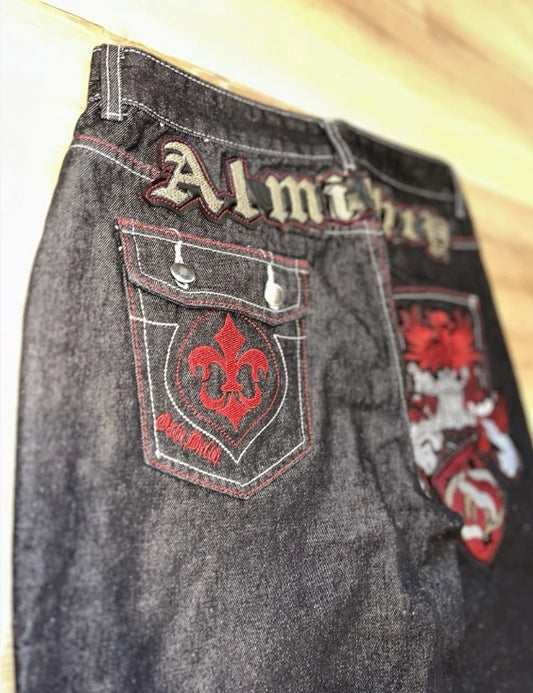 Jeans letter embroidered black loose trousers Couple fashion retro new athlete street clothing Y2K Harajuku street wear trousers