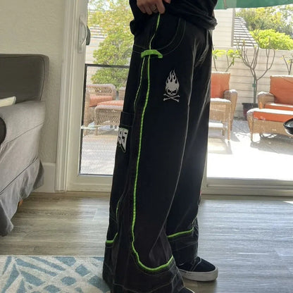 Jeans Spring and Autumn European and American wide-leg loose alien pattern trousers 2024 new high street trend hip-hop men