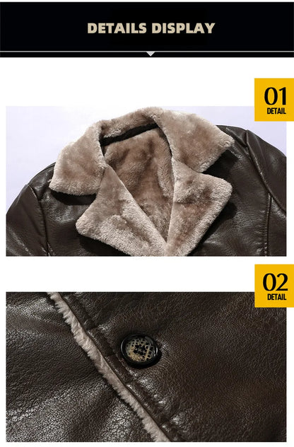 Winter Men's Leather Jacket Oversized Fur Long Coats High Quality PU Leather Thicken Fleece Casual Jacket Men Clothing A2F80818
