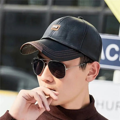 Baseball Cap Casual Fashion Hat Autumn And Winter Thin Plus Velvet Leather For Men New