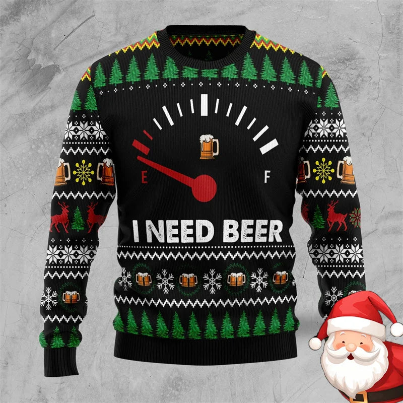 Christmas Family Party Ugly Beer Sweater For Men Funny Fashion O-neck Pullover Sweatshirt Merry Christmas Trend Design Sweaters