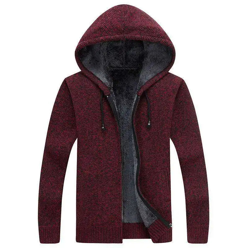 Winter Men Sweatercoat Hooded knit Cardigan Coat Men's Fleece Knitted Sweater Jackets Casual Solid Cardigan Sweater Man Clothes