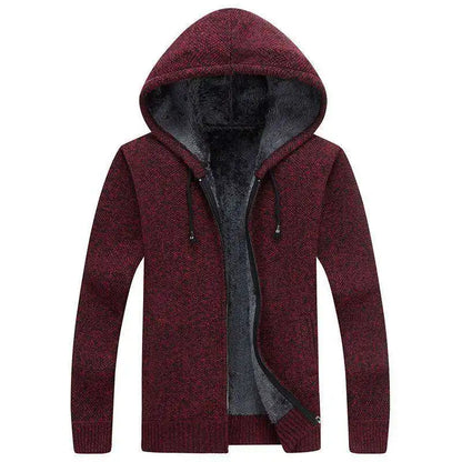 Winter Men Sweatercoat Hooded knit Cardigan Coat Men's Fleece Knitted Sweater Jackets Casual Solid Cardigan Sweater Man Clothes