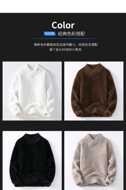 Sweaters men 2025 winter korean style mens warm sweater V-neck men sweaters autumn Men's wool pullovers men full size M-XXXL