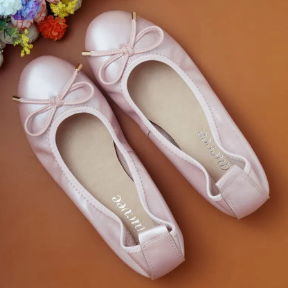 2024 Women Leather Breathable Ladies Comfortable Ballet Flats Driving Shoe Fashion Slip on Shallow Loafers Office Flat Boat Shoe