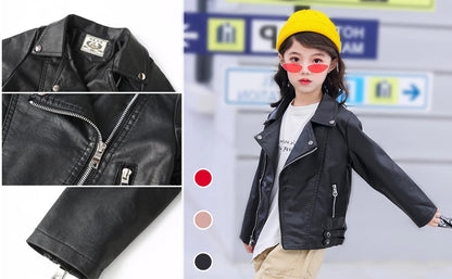Retro Children's Leather Jacket,Boys Transition Coat,Kids PU Locomotive Wear,Faux Leather Outerwear,Girls Motorcycle Outfits