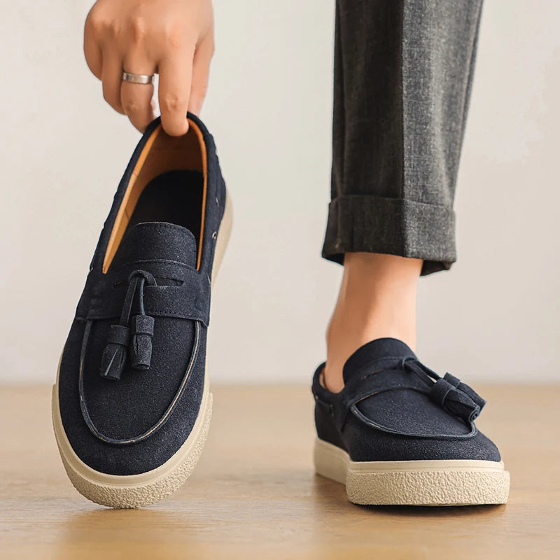 Suede Leather Handmade Loafers Leisure Walk Male Casual Shoes New Design Casual Slip on Flats Versatile Driving Shoes Moccasins