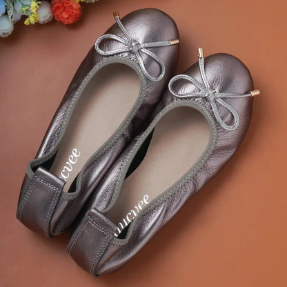 2024 Women Leather Breathable Ladies Comfortable Ballet Flats Driving Shoe Fashion Slip on Shallow Loafers Office Flat Boat Shoe