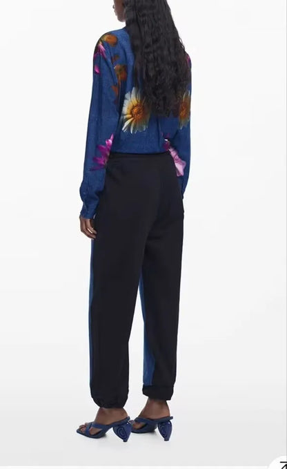 Spanish export original single patchwork sporty and casual loose skinny women's jeans