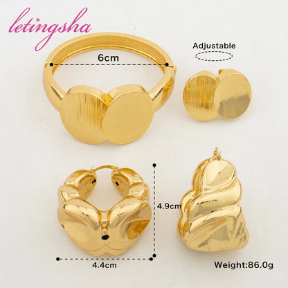Fashion Jewelry Set for Women Large Hoop Earrings and Bangle Ring Weddings Bride Trendy Bracelet and Earrings Jewelry Set